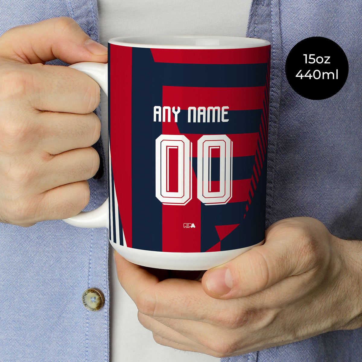Mug with the Bayern Munich 2026-27 Prematch football shirt design by RIPA Football