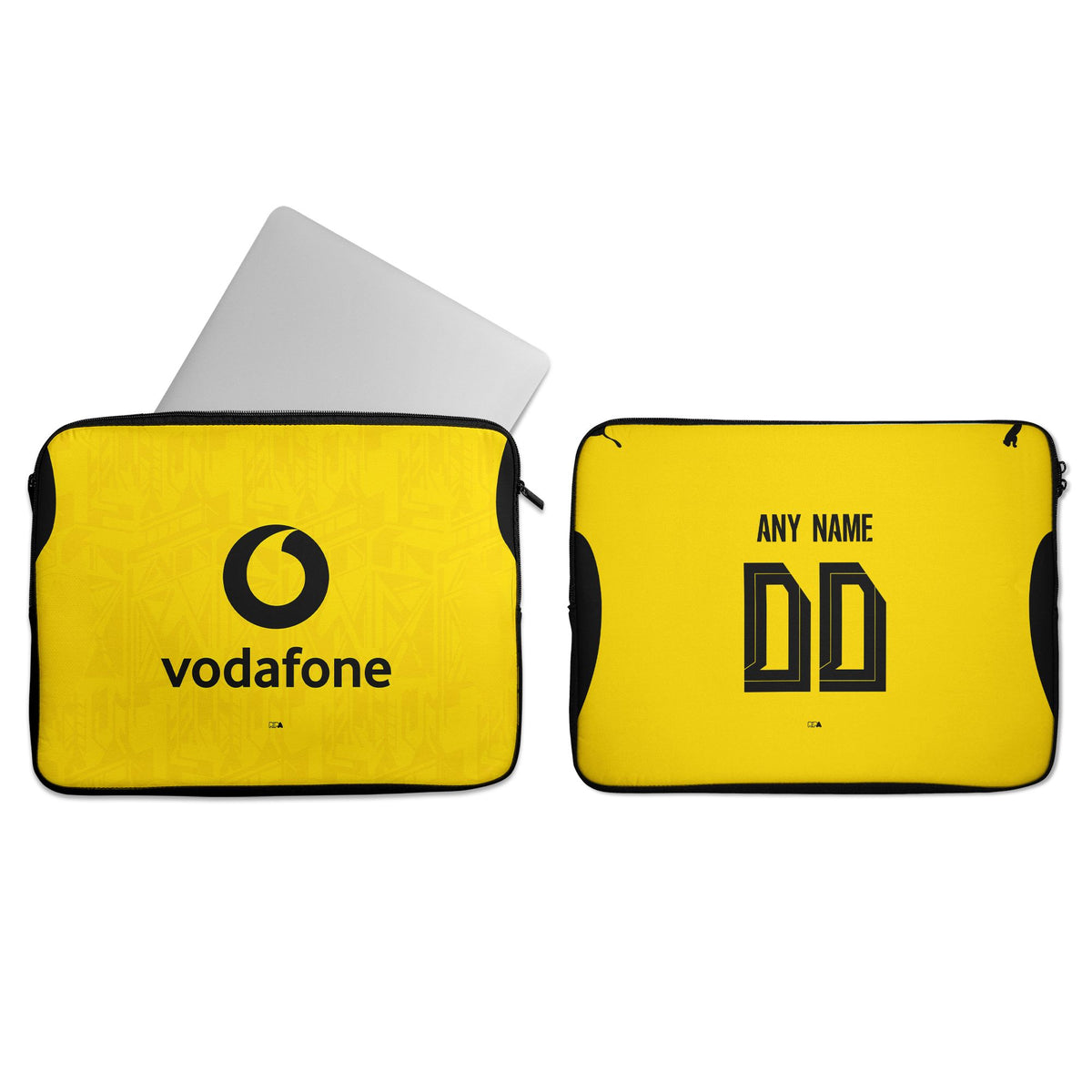 Laptop sleeve with the Borussia Dortmund 2026-27 Home football shirt design by RIPA Football