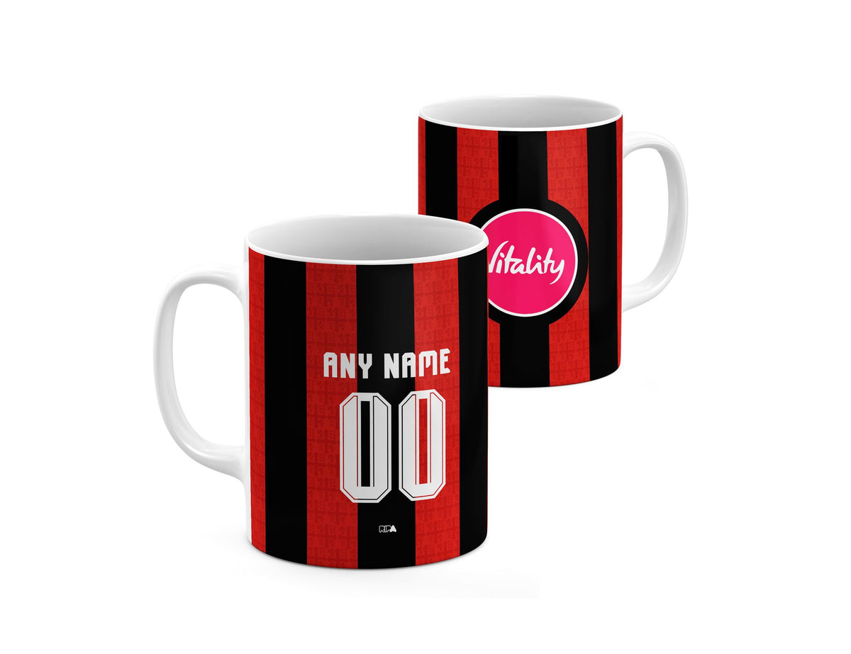 Mug with the Bournemouth 2026-27 Home football shirt design by RIPA Football
