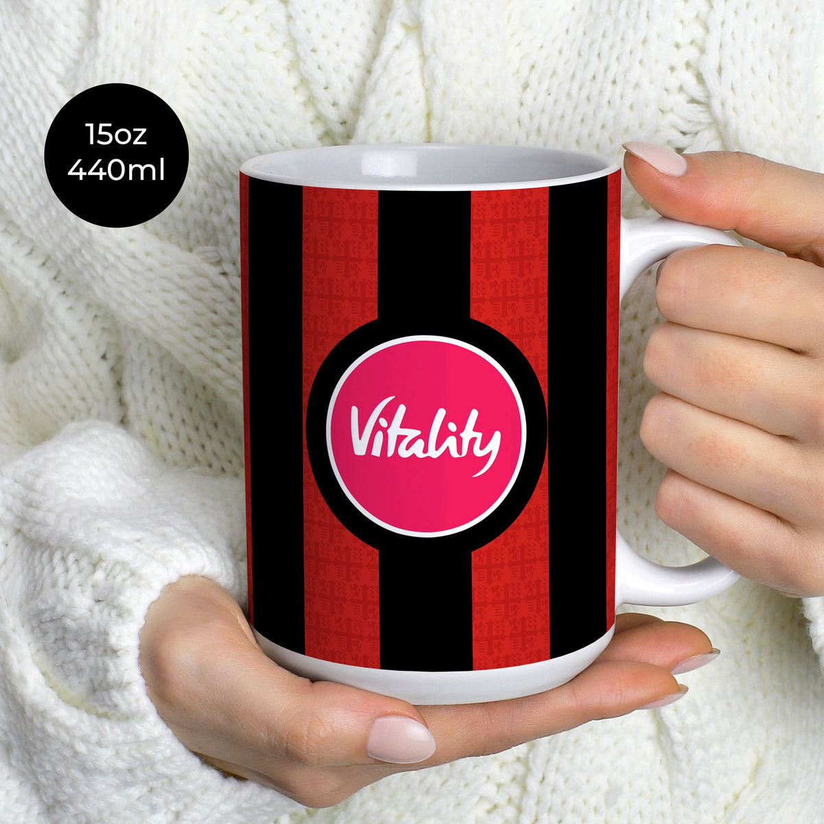 Mug with the Bournemouth 2026-27 Home football shirt design by RIPA Football
