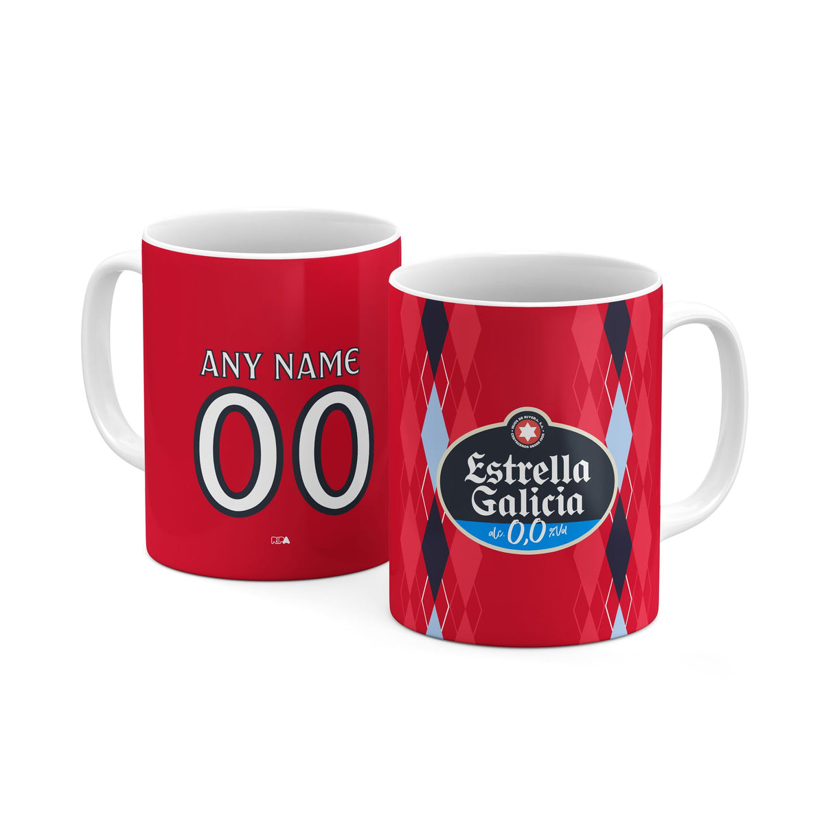 Mug with the Celta Vigo 2026-27 Third football shirt design by RIPA Football