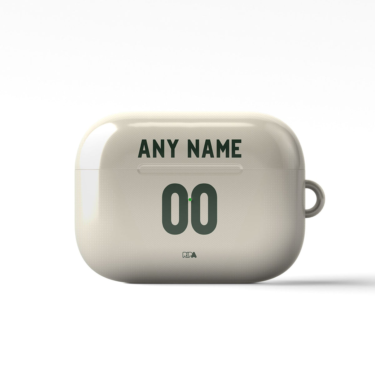 AirPods case with the Celtic 2026-27 Third football shirt design by RIPA Football