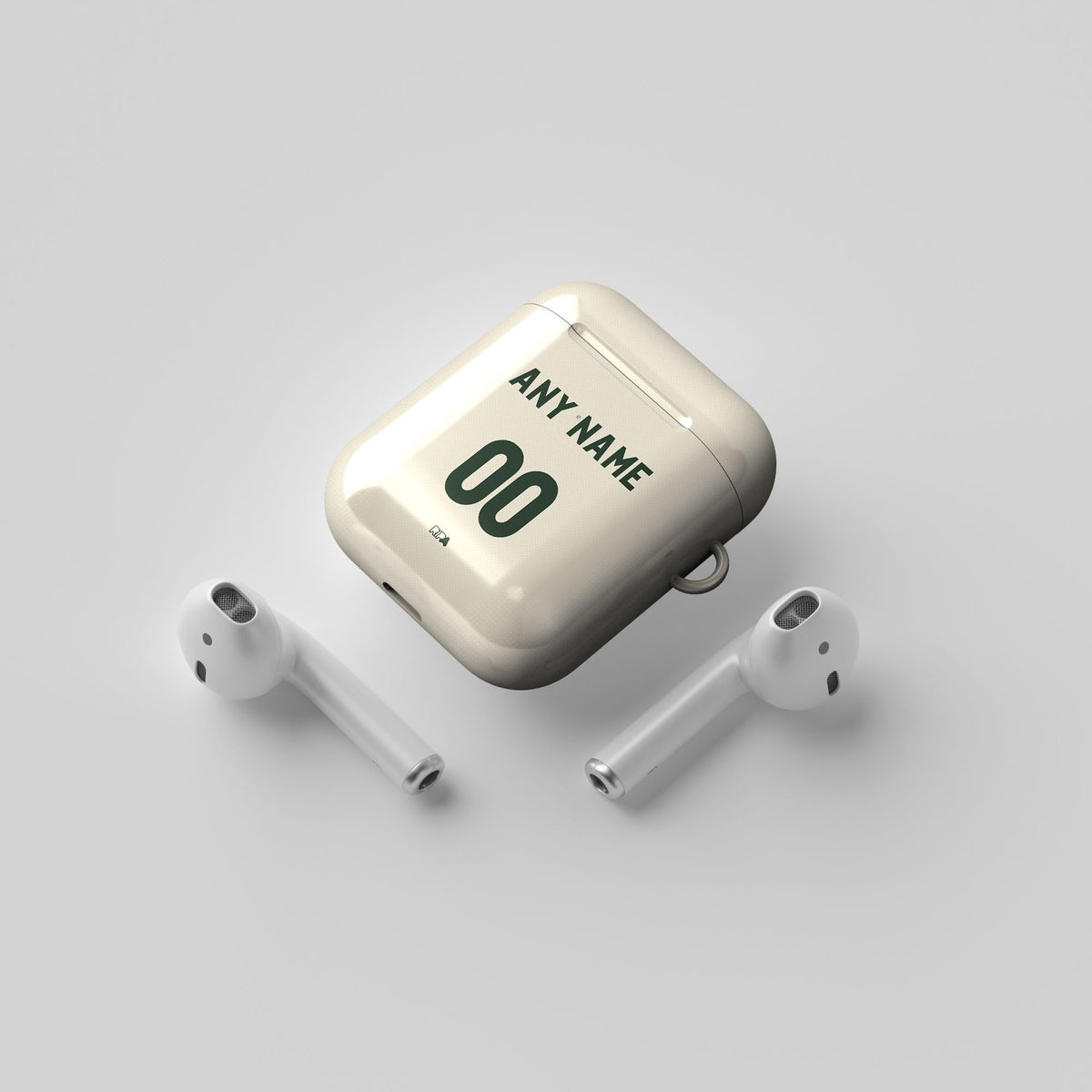 AirPods case with the Celtic 2026-27 Third football shirt design by RIPA Football