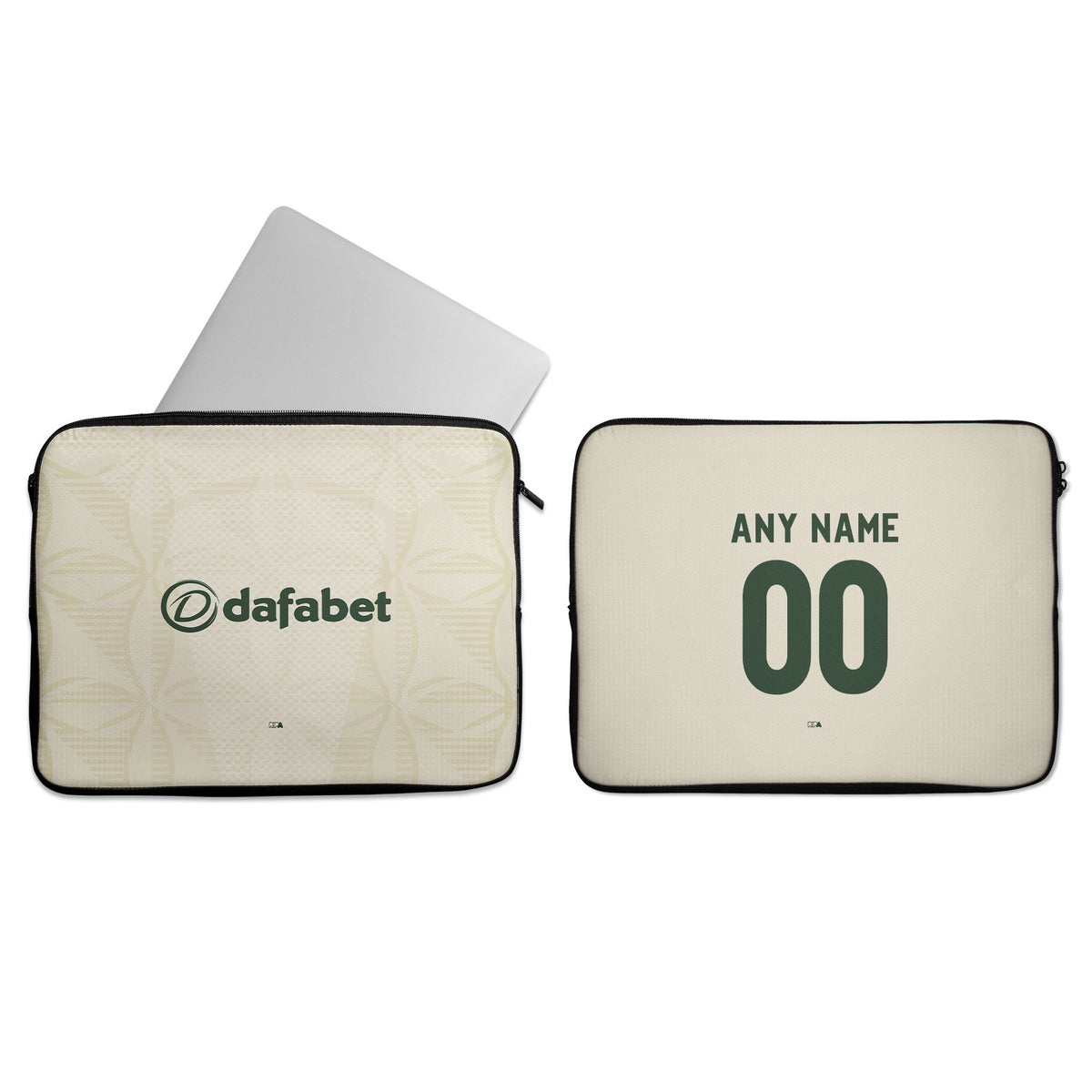 Laptop sleeve with the Celtic 2026-27 Third football shirt design by RIPA Football