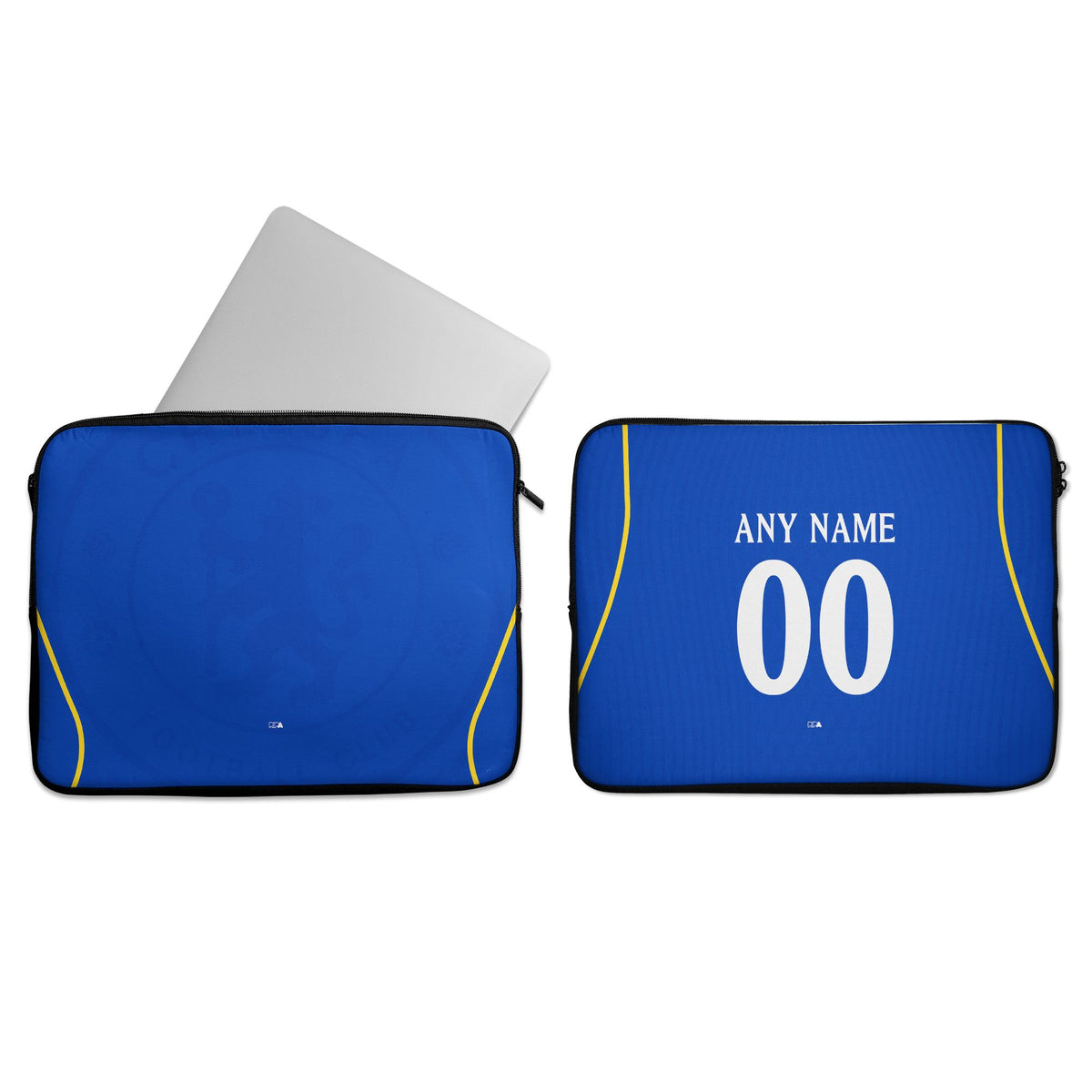 Laptop sleeve with the Chelsea 2026-27 Home football shirt design by RIPA Football