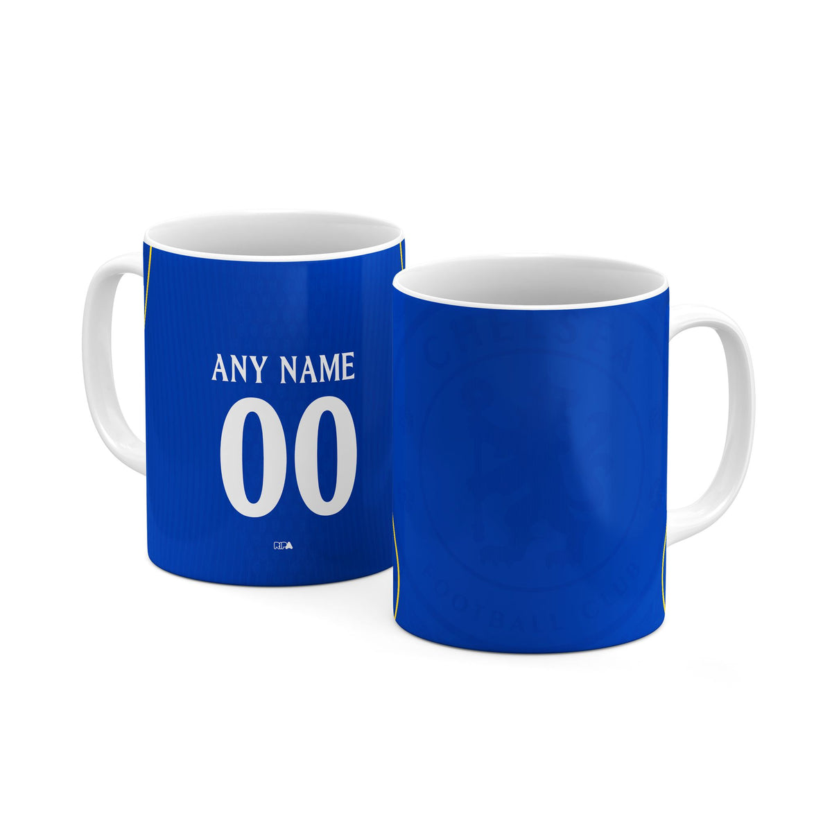 Mug with the Chelsea 2026-27 Home football shirt design by RIPA Football