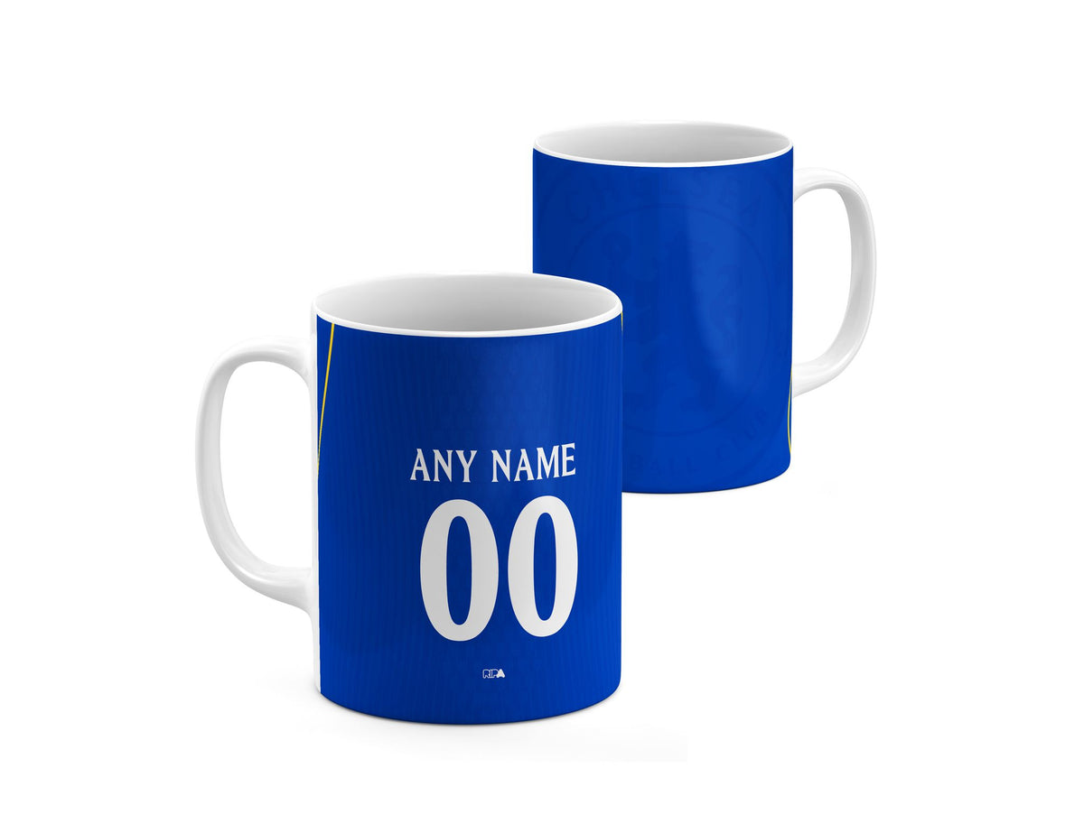 Mug with the Chelsea 2026-27 Home football shirt design by RIPA Football
