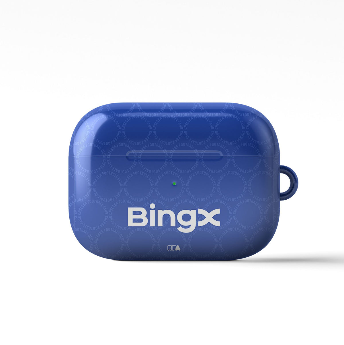 AirPods case with the Chelsea 2026-27 Prematch football shirt design by RIPA Football