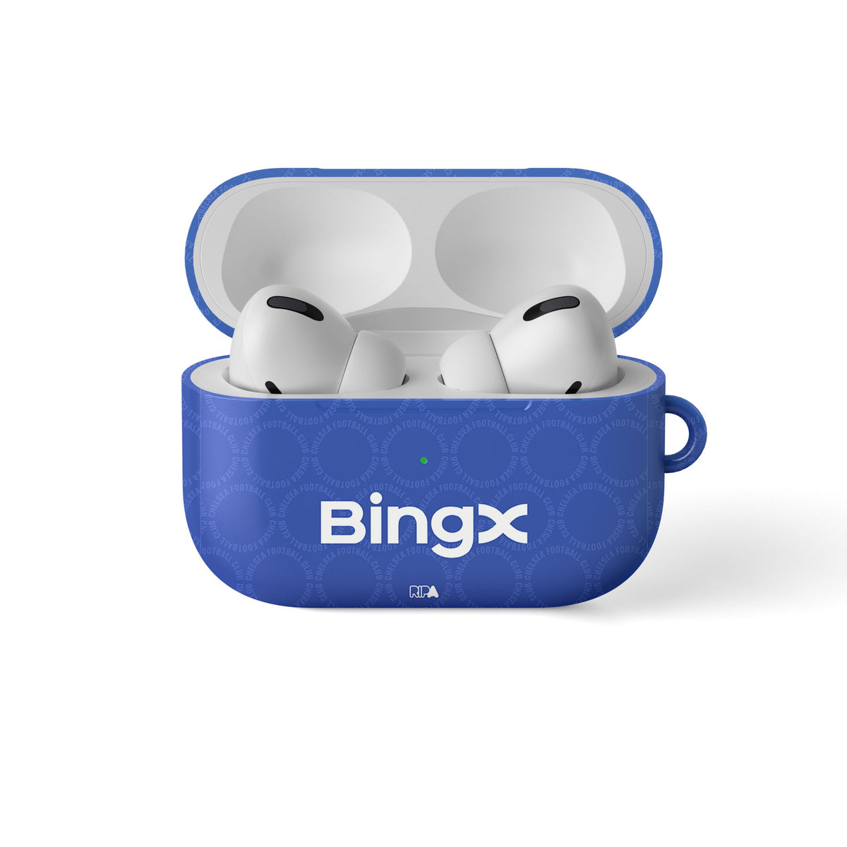 AirPods case with the Chelsea 2026-27 Prematch football shirt design by RIPA Football