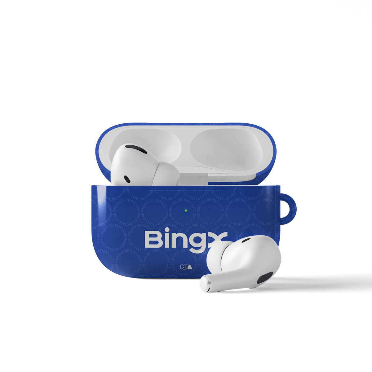 AirPods case with the Chelsea 2026-27 Prematch football shirt design by RIPA Football