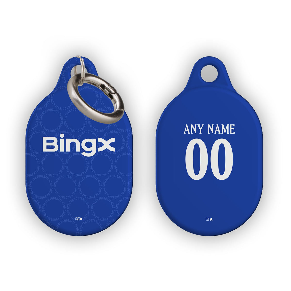 AirTag holder with the Chelsea 2026-27 Prematch football shirt design by RIPA Football
