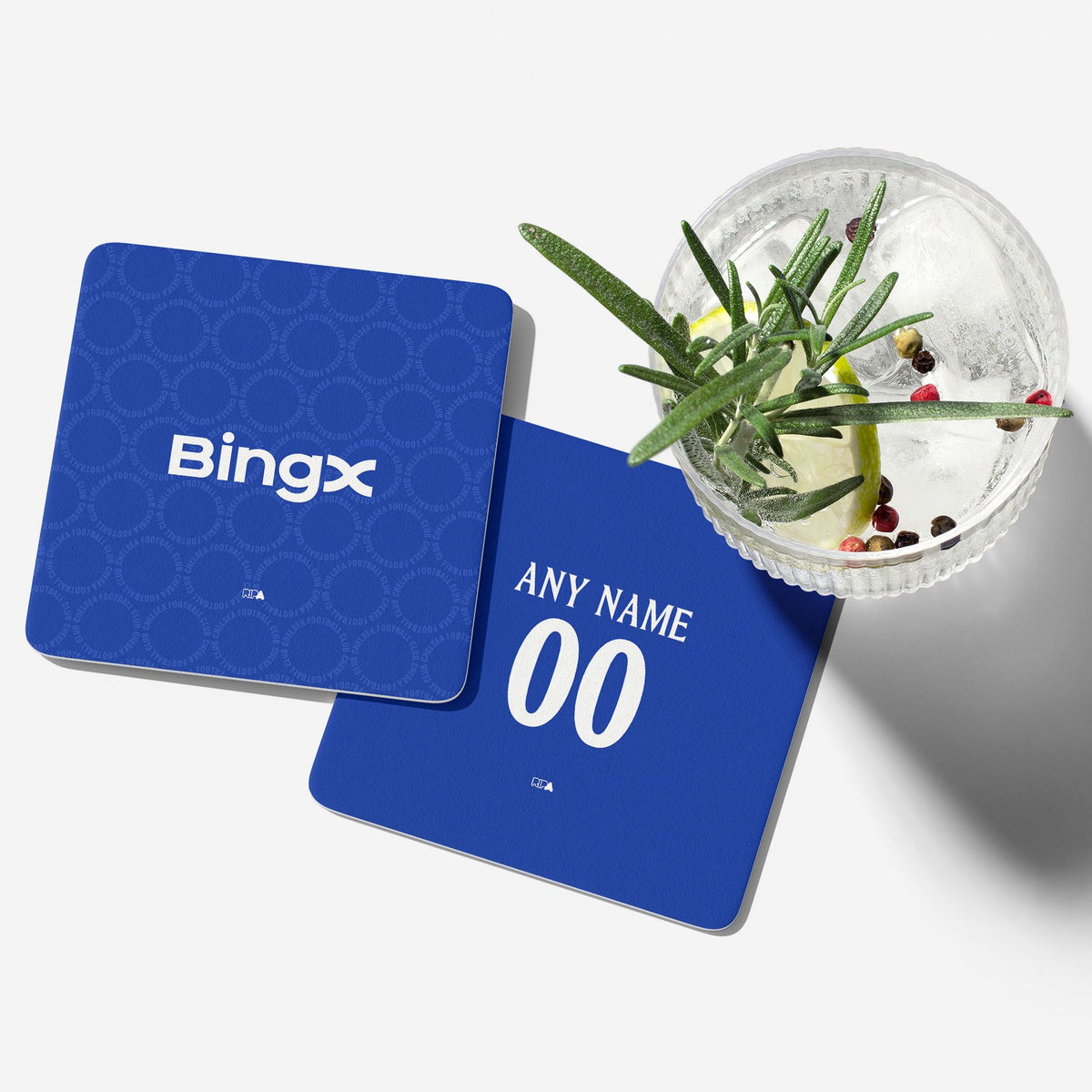 Coaster with the Chelsea 2026-27 Prematch football shirt design by RIPA Football