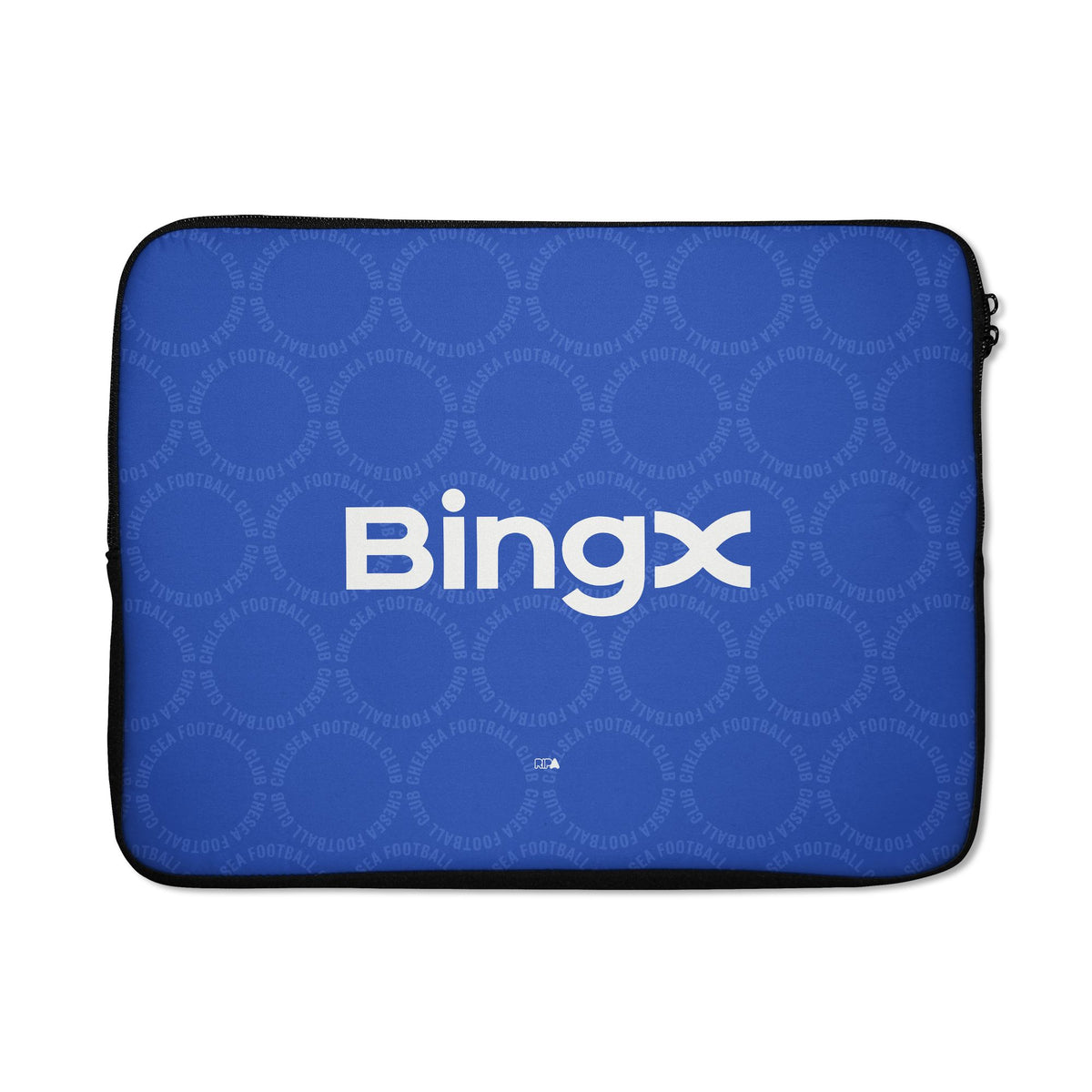 Laptop sleeve with the Chelsea 2026-27 Prematch football shirt design by RIPA Football