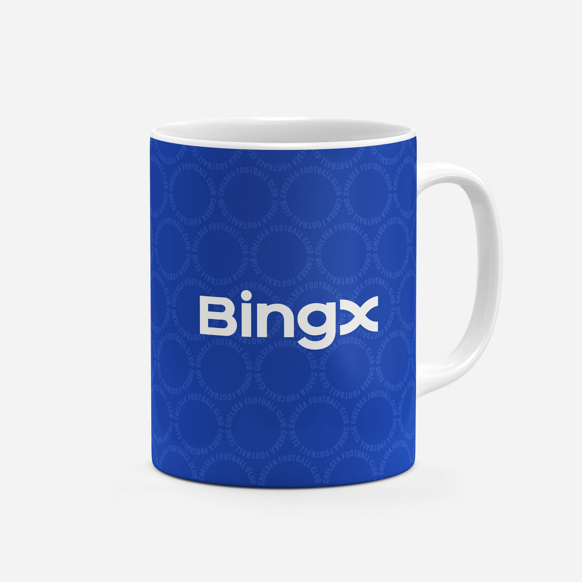 Mug with the Chelsea 2026-27 Prematch football shirt design by RIPA Football
