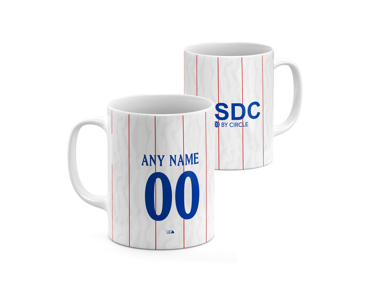 Mug with the Chelsea 2026-27 Third football shirt design by RIPA Football