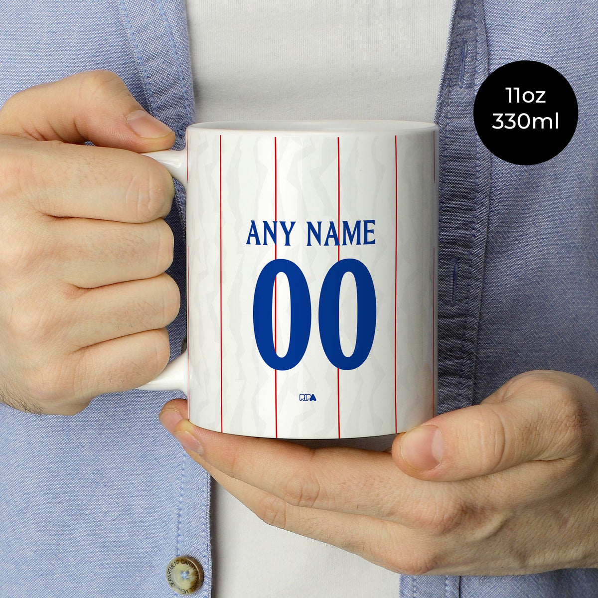 Mug with the Chelsea 2026-27 Third football shirt design by RIPA Football