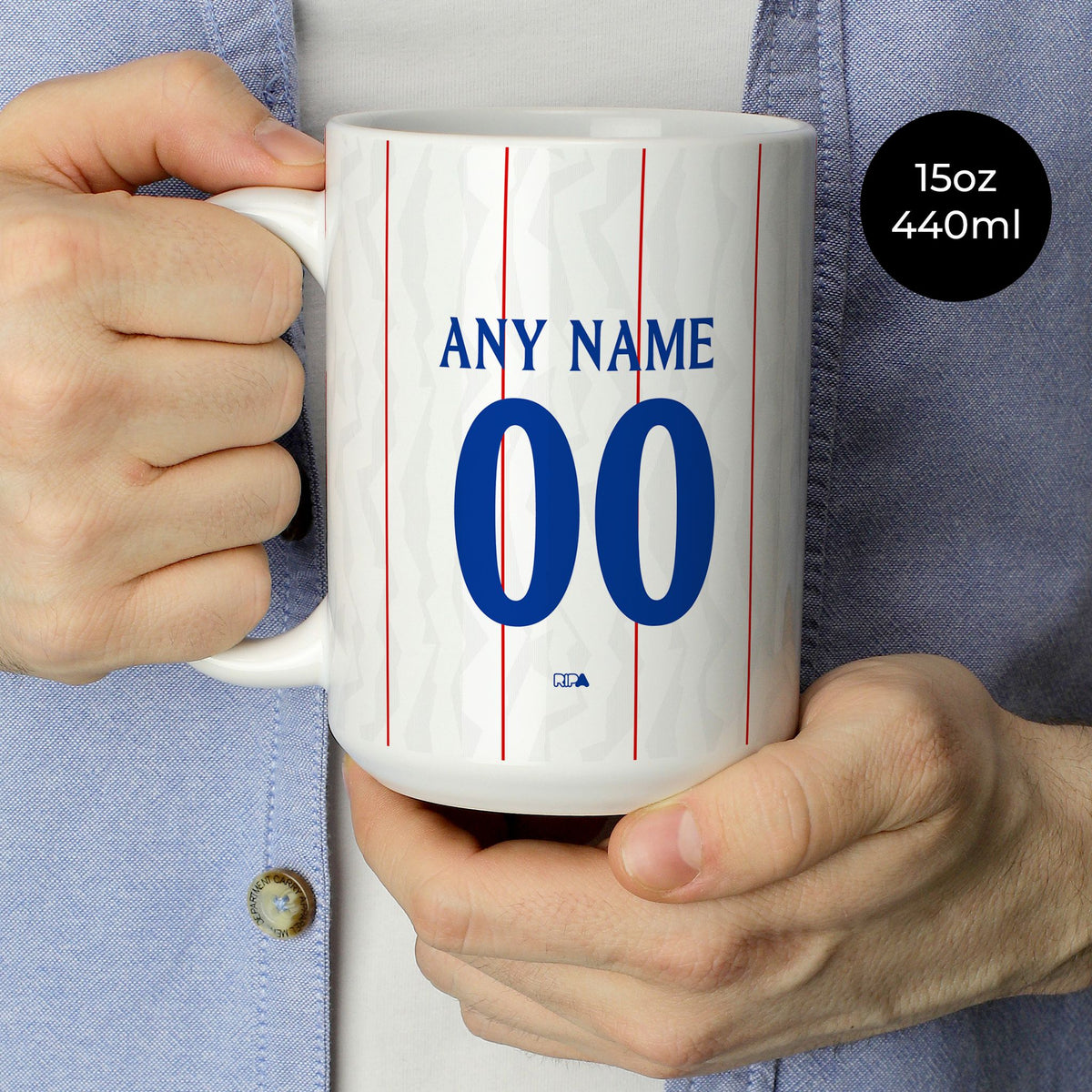 Mug with the Chelsea 2026-27 Third football shirt design by RIPA Football