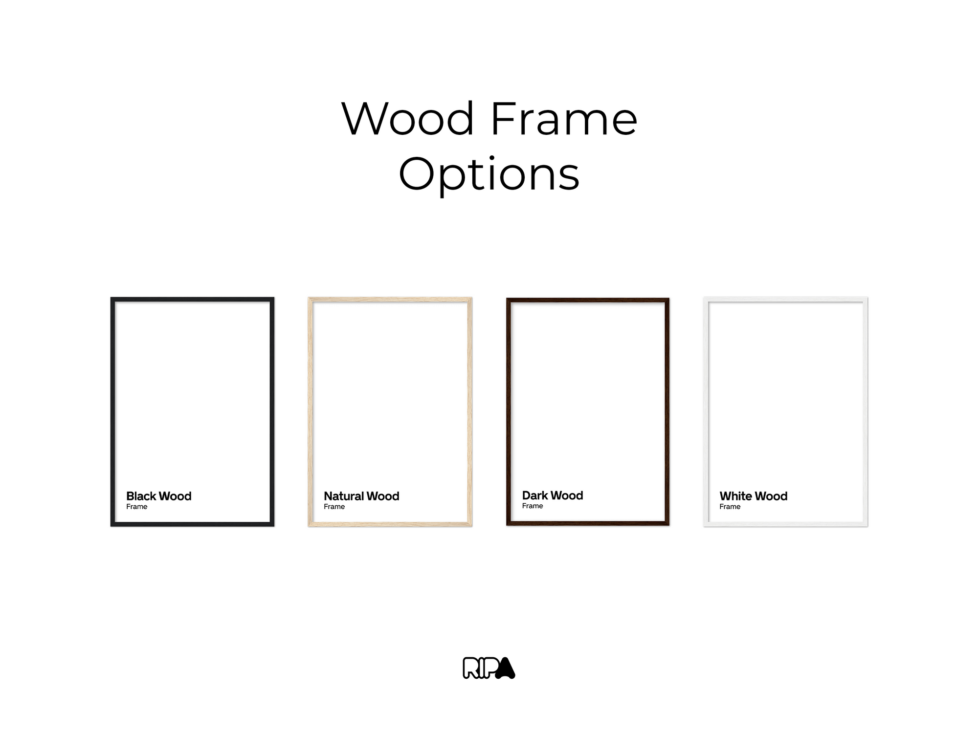 a set of three frames with the words wood frame options